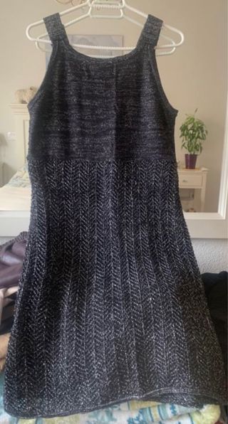 Vestido de fiesta tirantes tejidopunto negro plata