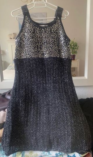 Vestido de fiesta tirantes tejidopunto negro plata
