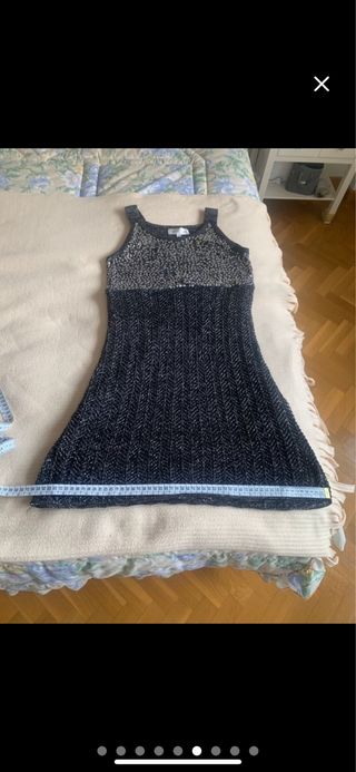 Vestido de fiesta tirantes tejidopunto negro plata