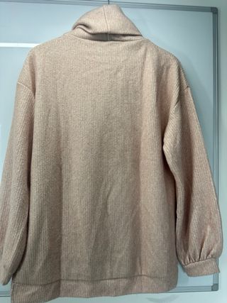 Jersey canalé cuello alto rosa talla M