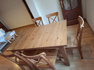 Mesa comedor extensible 1,50 a 1,80cm + 6 sillas