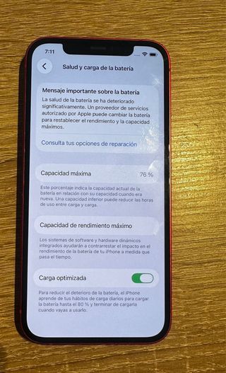iPhone 12 128GB Rojo 76% Batería. Sin desperfectos