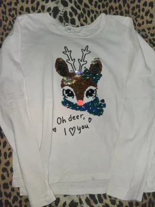 Maglietta H&M renna paillettes 9/10 anni