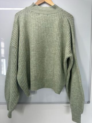 Jersey punto canalé verde salvia manga ancha