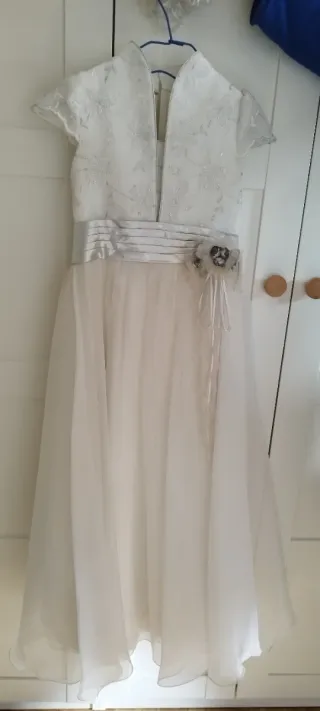 Vestido de Comunión Plata y Blanco