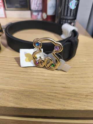 Cinturón Tous Negro Hebilla Oso Dorado