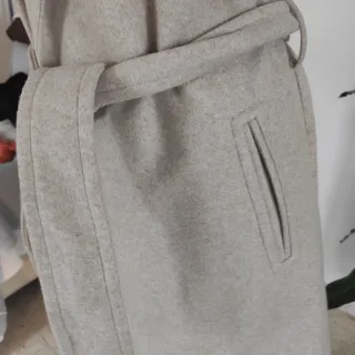 Abrigo largo paño sin mangas beige