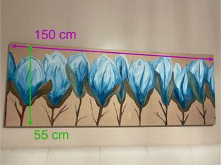 Cuadro Pintura óleo flores azules y beige