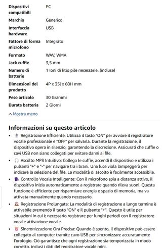 Mini registratore ambientale Cievo