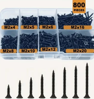 800 Tornillos M2 (4-20mm) Negro
