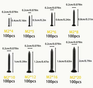 800 Tornillos M2 (4-20mm) Negro