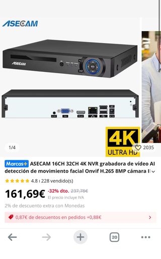 ASECAM NVR 8MP 4K Grabadora Cámara Vigilancia