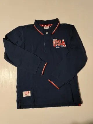 Polo manica lunga USA, Blu Kids. 128 cm