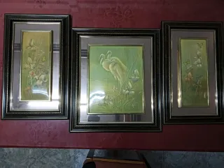 Set 3 Cuadros Decorativos Aves y Flores