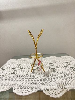 Portacandele Cervo Oro Vetro Metallo Nuovo