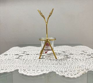 Portacandele Cervo Oro Vetro Metallo Nuovo