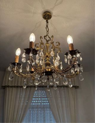 Juego 2 Lámparas Salón Oro y Cristal