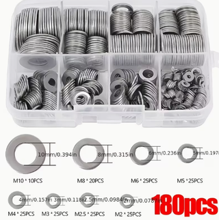 Kit 180 Arandelas Planas Acero Inoxidable