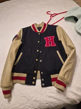 Cazadora Bomber Azul y Beige