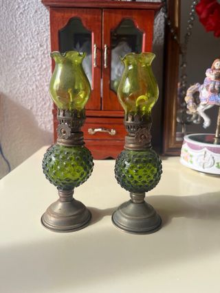 2 Lámparas Aceite Miniatura Vintage Vidrio