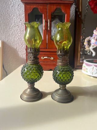 2 Lámparas Aceite Miniatura Vintage Vidrio