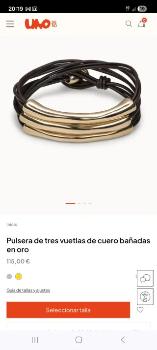 Pulsera Uno d 50 3 vueltas de cuero bañadas en oro