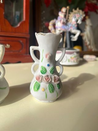 2 jarrones miniatura porcelana rosas Japón 1945