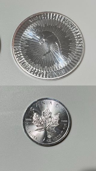 2 Monedas Plata 1oz Canguro y Maple Leaf