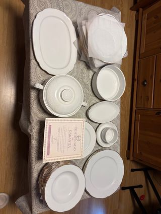 Vajilla Porcelana Bidasoa gama alta Filo Oro 24k