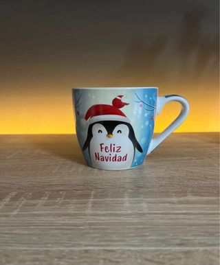 Taza Pingüino Feliz Navidad Azul Roja