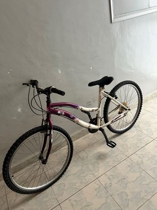 Bicicleta de niña morada y blanca