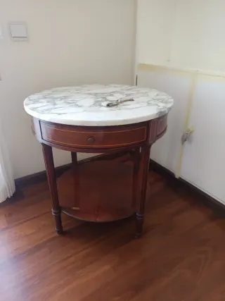 Tocador madera y mármol con espejo y sillón juegos