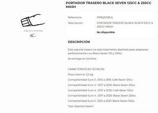 Portaequipajes MASH Black Seven 125 cc y 250 cc