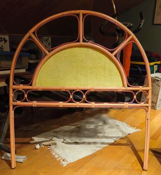 Cabecero Cama Bambú y Mimbre Rosa y Amarillo