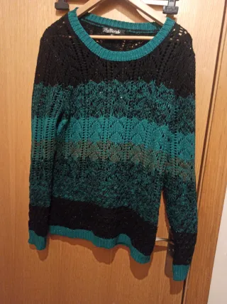 Jersey de punto calado negro y verde