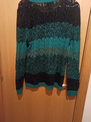 Jersey de punto calado negro y verde