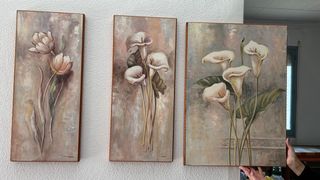 Tríptico de cuadros flores