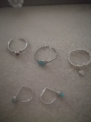 Lote Anillos y Pendientes Plata Corazón Turquesa