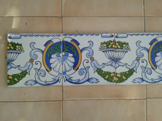 A56 5 AZULEJOS MODERNISTAS CONCHAS NARANJAS HOJAS