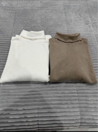 2 Jerséis Stradivarius Cuello Alto Blanco y Marrón