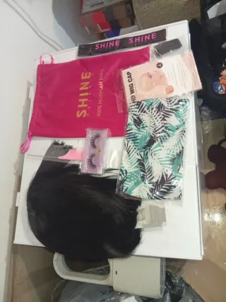 Peluca Pelo Humano Corta Negra