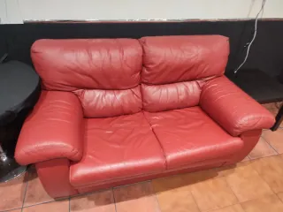 2 Sofás de Piel 3+2 Plazas Rojo