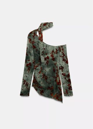 Top Zara flores verde lazo asimétrico Talla M