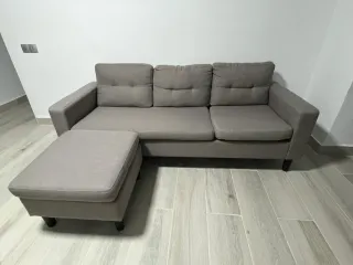 Sofá chaise longue gris tela