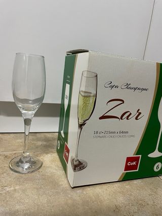 Copas champagne de cristal, pack 6, 30 unidades