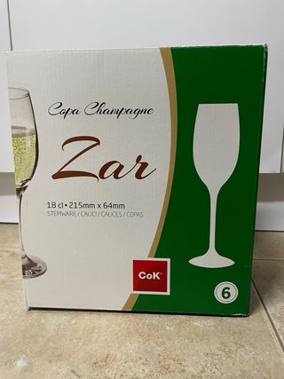 Copas champagne de cristal, pack 6, 30 unidades