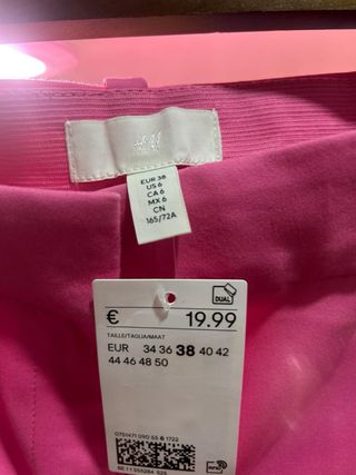 Pantalón H&M Recto Pitillo Rosa Talla M