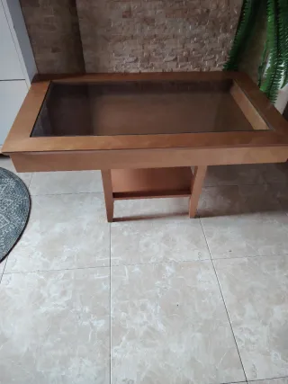 Mesa centro elevable cristal y madera