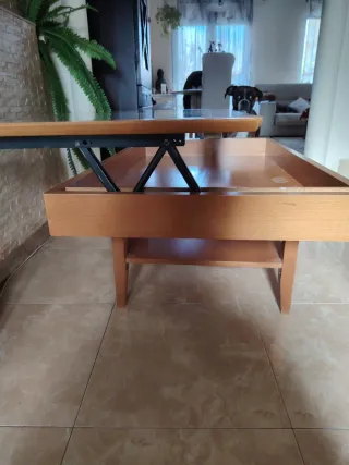 Mesa centro elevable cristal y madera