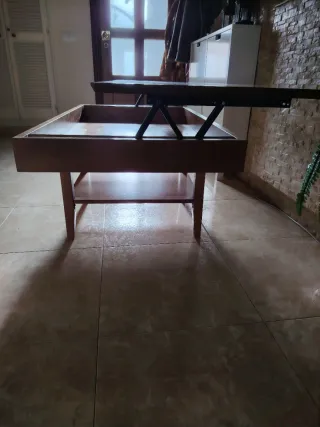 Mesa centro elevable cristal y madera